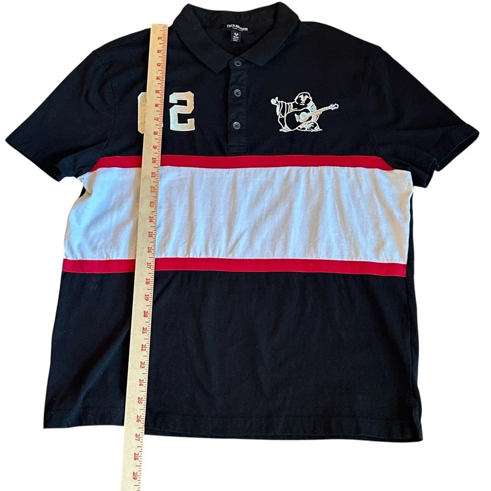 True Religion Relaxed Panelled Polo‎ Shirt Black Number 02 Embroidered Logo M